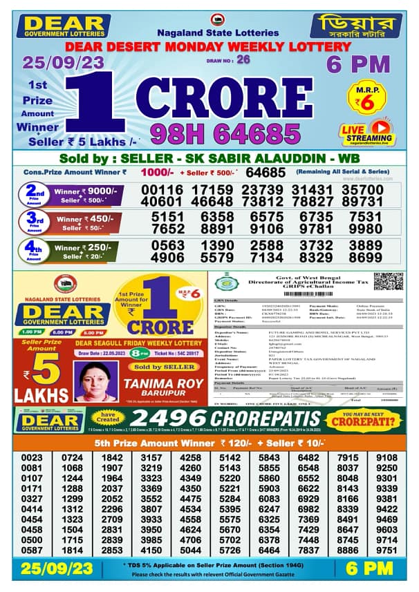 Dear Lottery Result 8pm